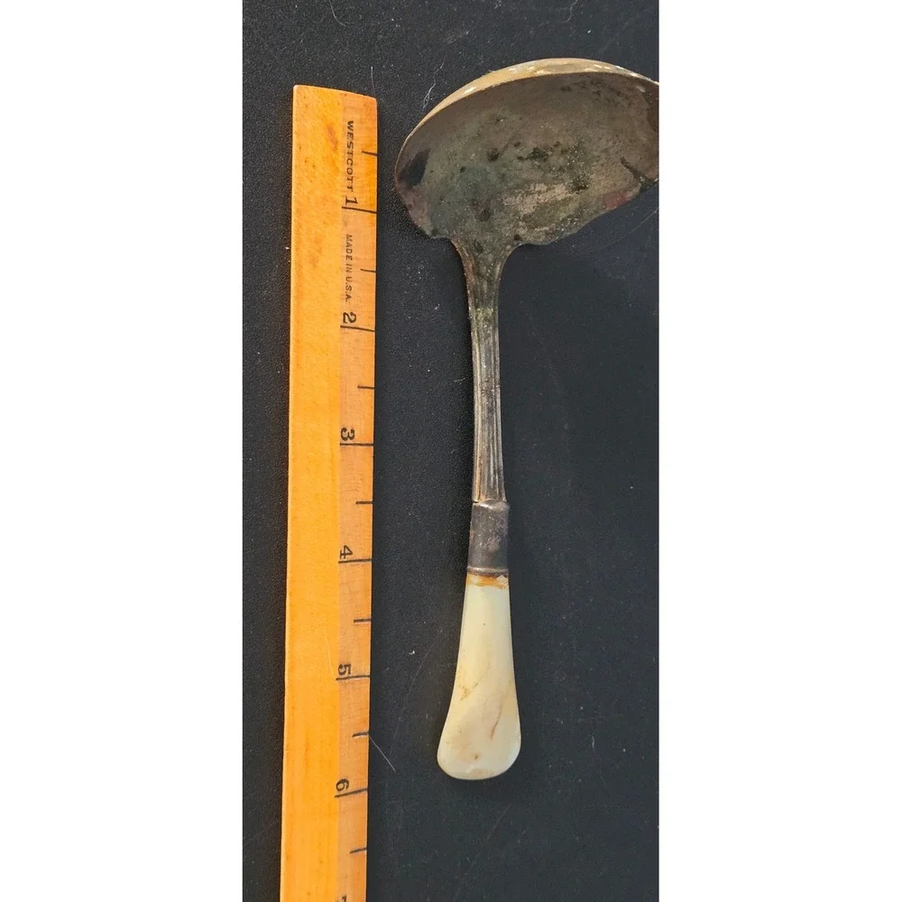 Antique Sterling Silver Mother of Pearl Handle Salt Condiment Spoon Patina 6